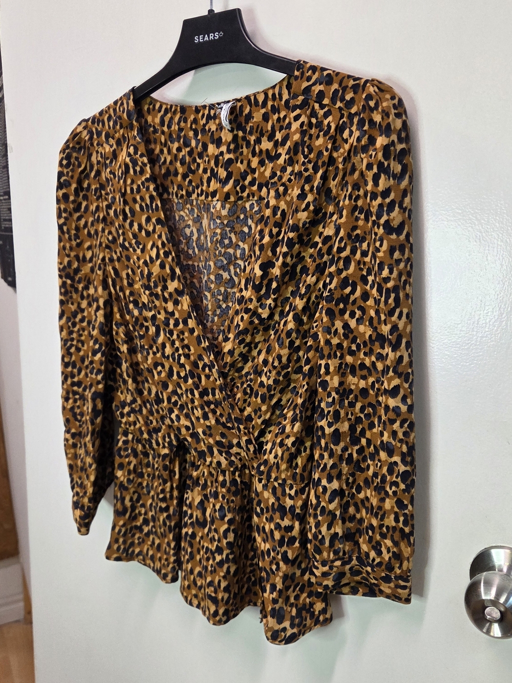 Modern Identity Design Leopard Print Crossover Wrap Peplum Blouse Size